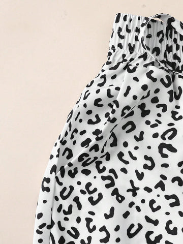 Fashionable Casual Leopard Print Tie Women's Pants