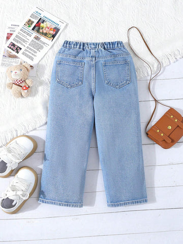 Fashionable, Cute, And Casual Straight Leg Jeans For Toddler Girls With A Bear Patch For Spring And Autumn