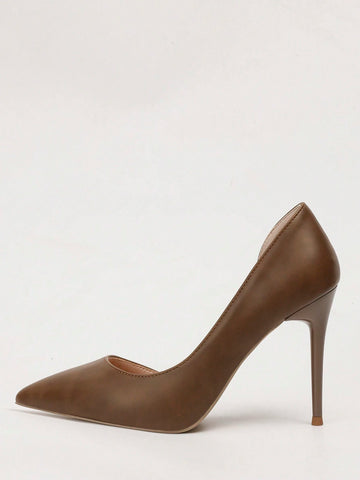 Fashionable & Simple Pointed Toe High Heels With Thin Heel, Suede Fabric, Side Hollow Out And Shallow Mouth Design To Show Your Sexy Figure
