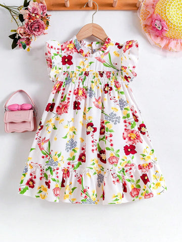Girl Floral Dress Summer New Children Clothing Chic Baby Girl Flying Sleeve Summer Cool Dress Thin