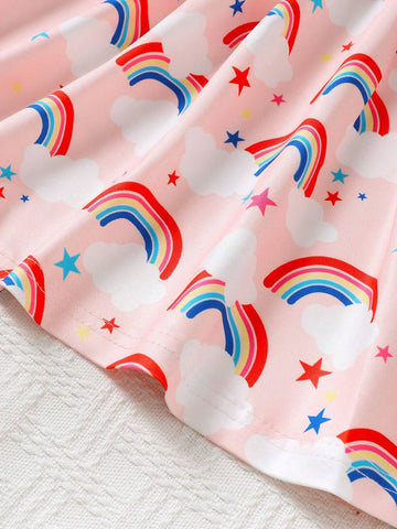 Girls" Rainbow Printed Casual Tank Dress, Summer