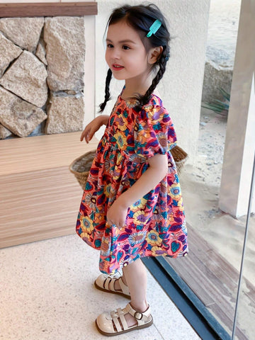 Girls" Summer Dress, Children Clothing Summer Style, Fashionable And Elegant, Hollowed Out Back Princess Dress, Chic Flower Skirt