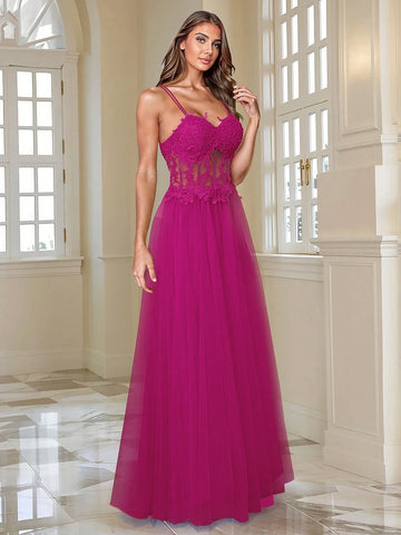 HOMEYEE Lace Mesh Patchwork Beaded Cocktail Evening Dress, Sexy And Elegant, Perfect For Weddings, Bridesmaids, Parties