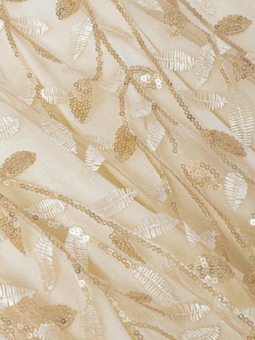 HOMEYEE Short-Sleeved Round Neck Glitter Sequin Embroidered Mesh Sheer Elegant Evening Party Dress