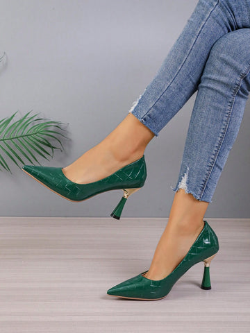 High Heels French Style Girls' Versatile Professional Work Shoes, Striped Stiletto Pointed-toe Pumps, Spring Autumn