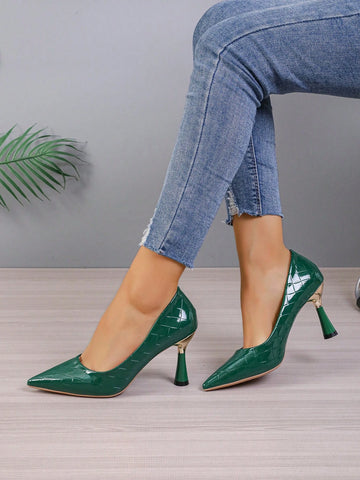 High Heels French Style Girls' Versatile Professional Work Shoes, Striped Stiletto Pointed-toe Pumps, Spring Autumn