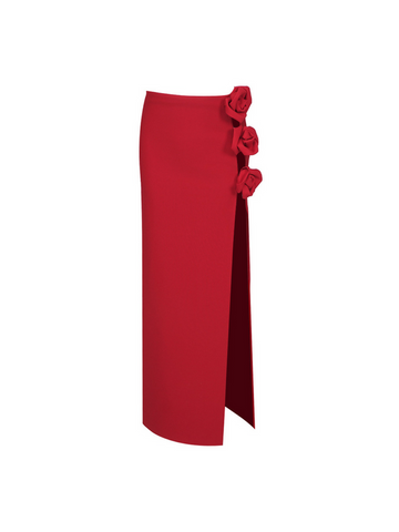 Jessamine Flower Asymmetric Bandage Skirt In Red