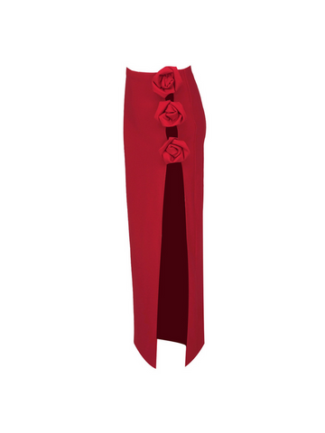 Jessamine Flower Asymmetric Bandage Skirt In Red