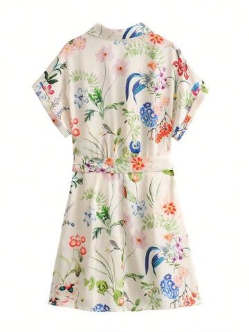 Ladies" Casual Floral Print Satin Texture Dress