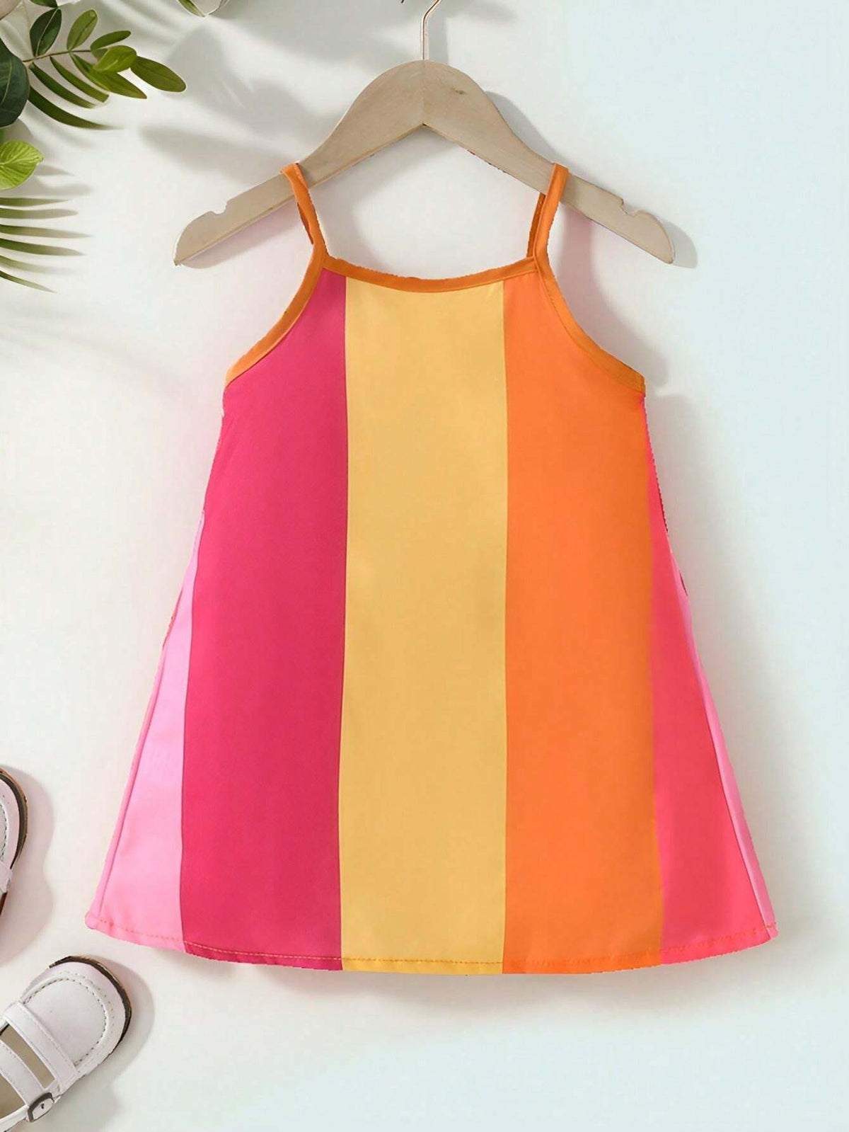 Little Girls' Casual Multicolor Spliced Strap Dress