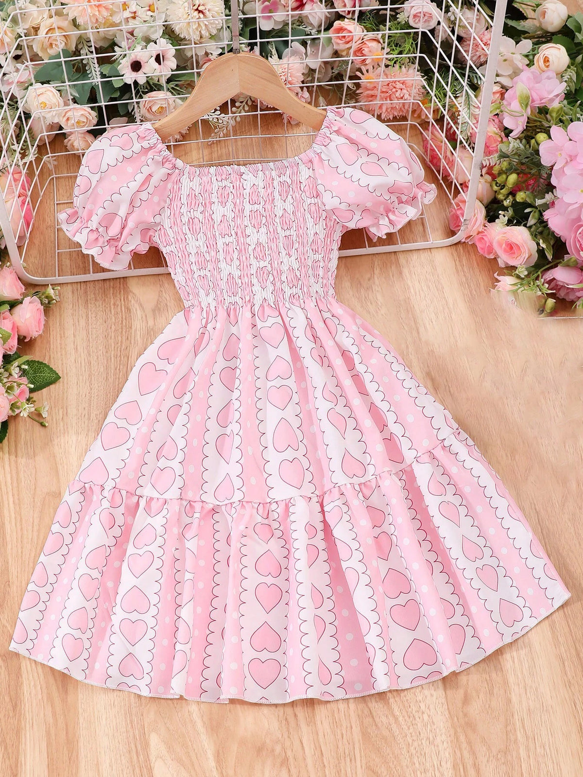 Little Girls' Cute Heart Print A-Line Casual Dress, Summer