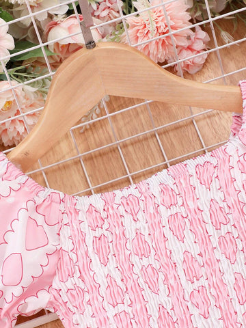 Little Girls' Cute Heart Print A-Line Casual Dress, Summer