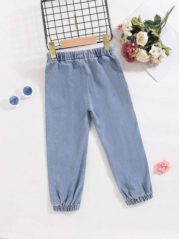 Little Girls" Light-Colored Casual Loose Distressed Tapered Jeans