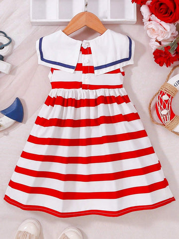 Little Girls" Preppy Style Stylish Striped Princess Dress