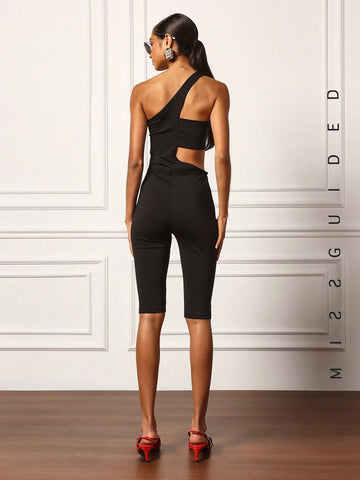 MISSGUIDED One Shoulder Cut Out 3/4 Unitard