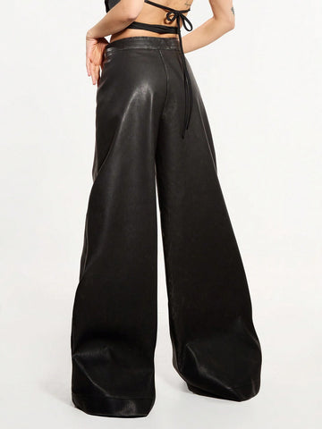 MUSERA Solid Color High Waisted Extra Long Wide Leg Pants