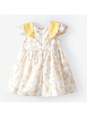 New Butterfly Sleeves Floral Dress With Bow For Girls" Spring/Summer 2024 Collection