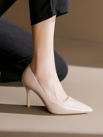 Nude High Heels For Women, New Arrivals, Stylish And Comfortable, Pointed Toe, Patented Leather Stilettos For Dresses