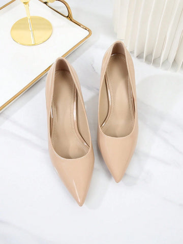 Patent Leather Pointed Toe High Heels With Thin Heels, Versatile Work Shoes For Women