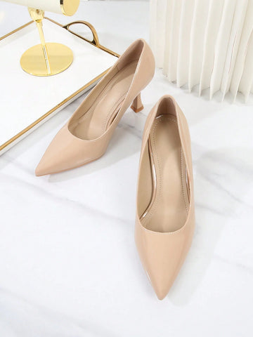 Patent Leather Pointed Toe High Heels With Thin Heels, Versatile Work Shoes For Women