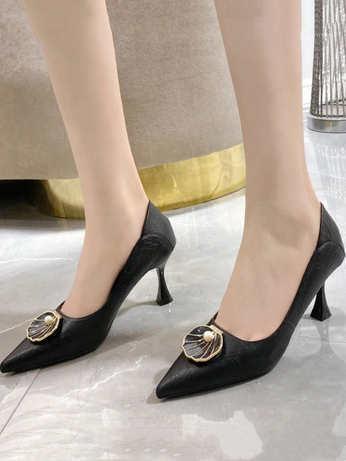 Pearl Pointed Toe Single Shoes Women Fashion Stiletto Niche High-Heeled Shoes