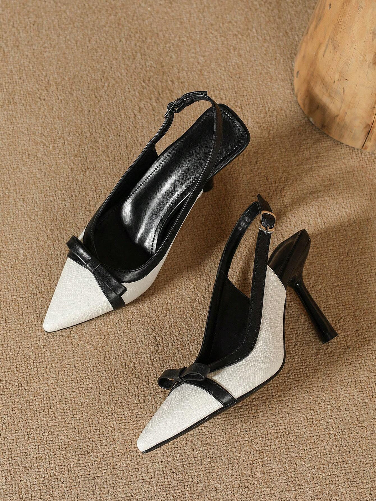Pointed Toe European And American Fashion New Black And White Handmade Floral Strap High Heels For Women