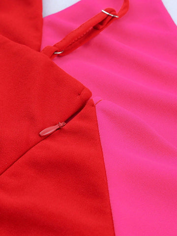Red And Hot Pink Bodycon Sleeveless Mini One Shoulder Dress
