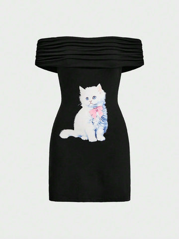 Women's Cute Cat Shoulder Dress