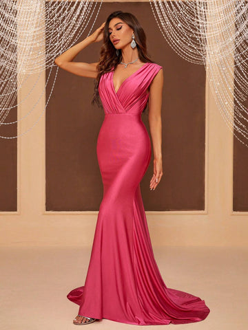 Large Backless Fish Tail Long Train Evening Dress Evening Gown