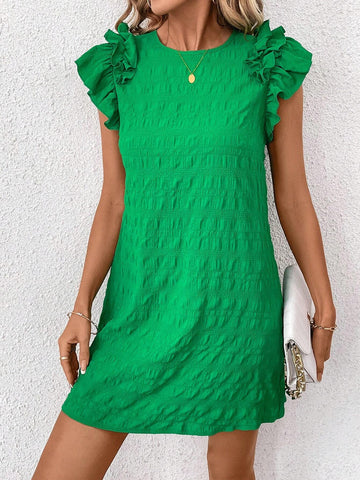 Ladies" Green Cap Sleeve A-Line Dress