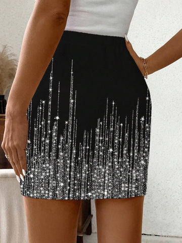 Clasi Ladies Slim Glittering Decorated Skirt