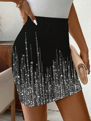 Clasi Ladies Slim Glittering Decorated Skirt