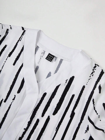 Clasi Women's Fashionable Black And White Printed Short Sleeve V-Neck Blouse