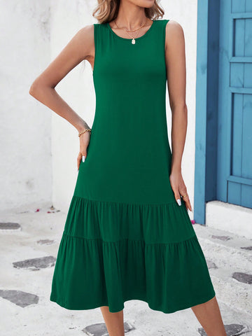 Women's Solid Color Sleeveless Summer Green Dress