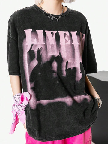 Coolane Women Loose Fit T-Shirt With Faded Rock Celebrity Print
