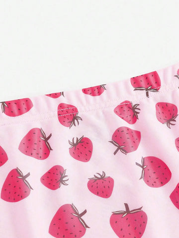 EZwear Allover Strawberry Print Lettuce Trim Bodycon Skirt