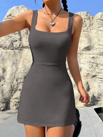 Women Solid Color Low Back Bodycon Dress Summer
