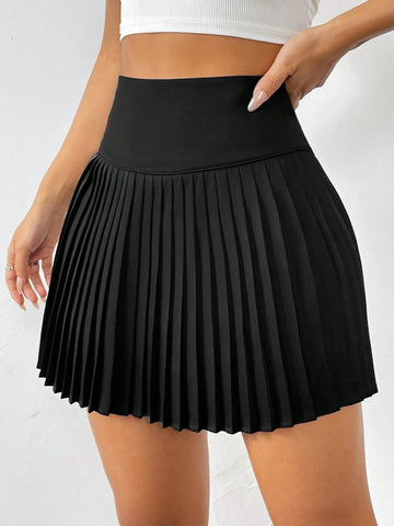 EZwear Women's Fashionable High-Waisted Solid Color Pleated Skirt