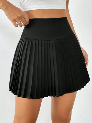 EZwear Women's Fashionable High-Waisted Solid Color Pleated Skirt