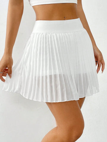 EZwear Women's Fashionable High Waist Solid Color Pleated Skirt