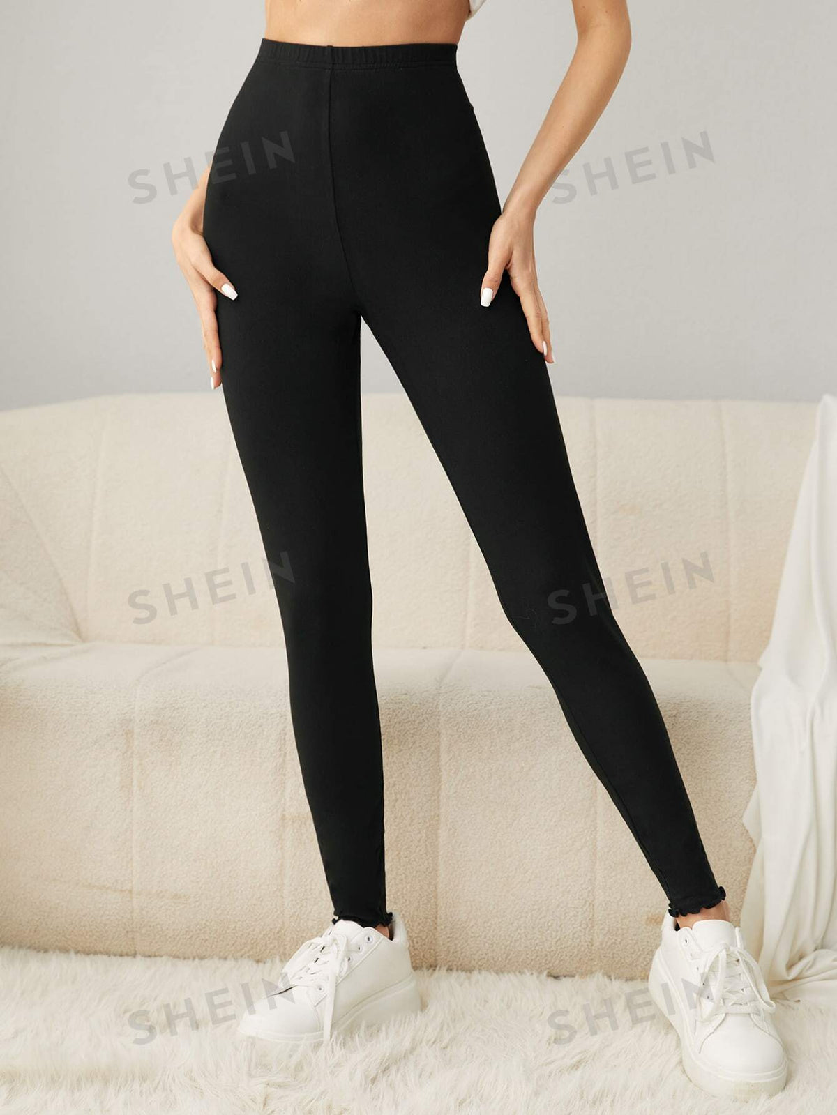 SHEIN EZwear Asymmetrical Waistband Leggings With Phone Pocket