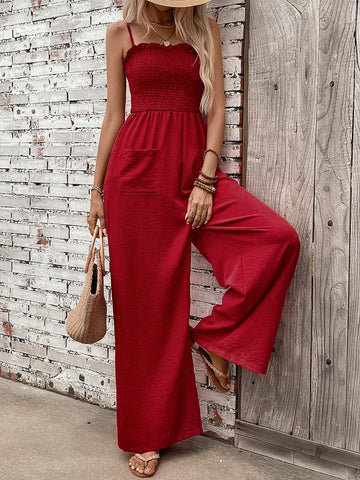 Ladies' Solid Color Simple Daily Spaghetti Strap Jumpsuit