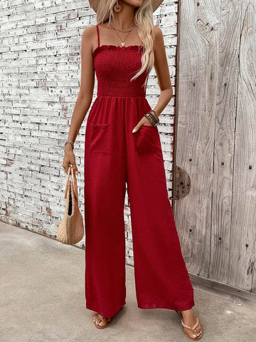 Ladies' Solid Color Simple Daily Spaghetti Strap Jumpsuit