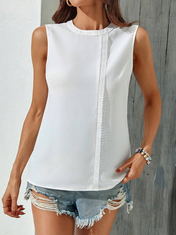 Essnce Spring/Summer Cool Feeling Chiffon Lace Spliced Sleeveless Pullover Women Blouse