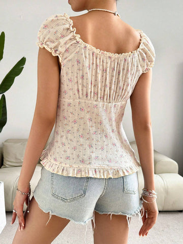 Essnce Spring/Summer Floral One-Shoulder Single Breasted Women T-Shirt
