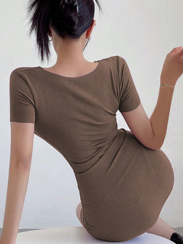 V-Neck Bodycon Dress With Hip Package