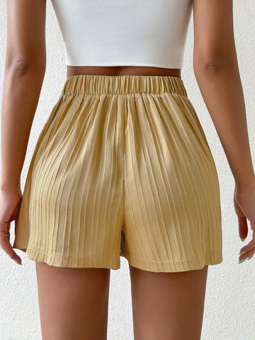 Essnce Women Casual Solid Color Textured Split Mini Skirt For Summer