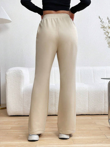 Essnce Women's Solid Color Elastic Waist Wide Leg Pants