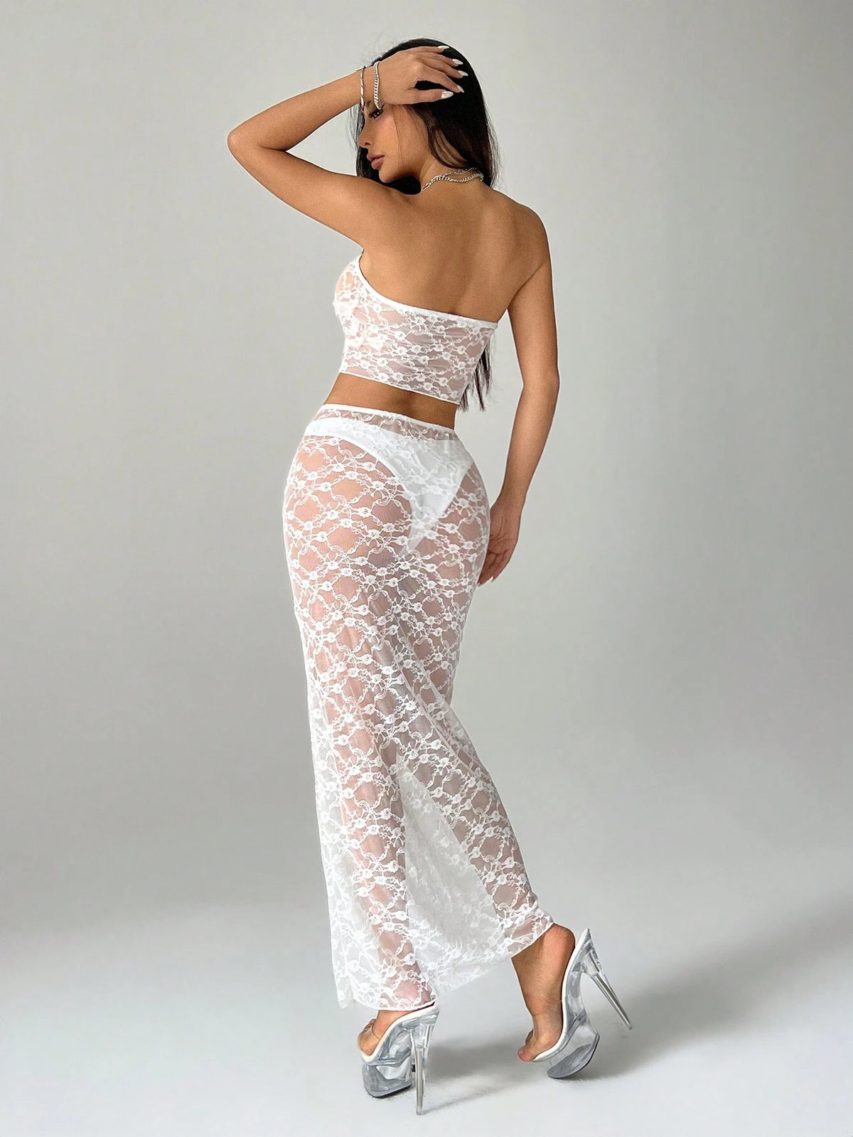 Solid Color Sexy Crop Tube Top And Long Pants Set For Women