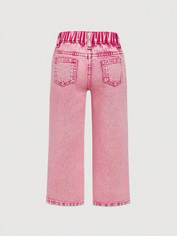 Little Girls' Cotton Denim Jeans, Star Printed, Outdoor Leisure Fashion, Water Washed